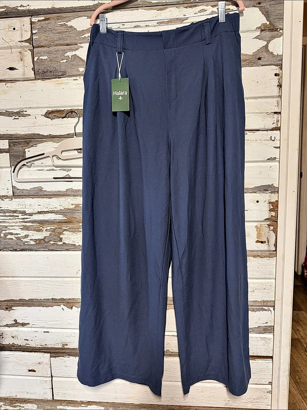 Halara High Waisted Pleated waffle knit Wide Leg work pants Blue XL ((007